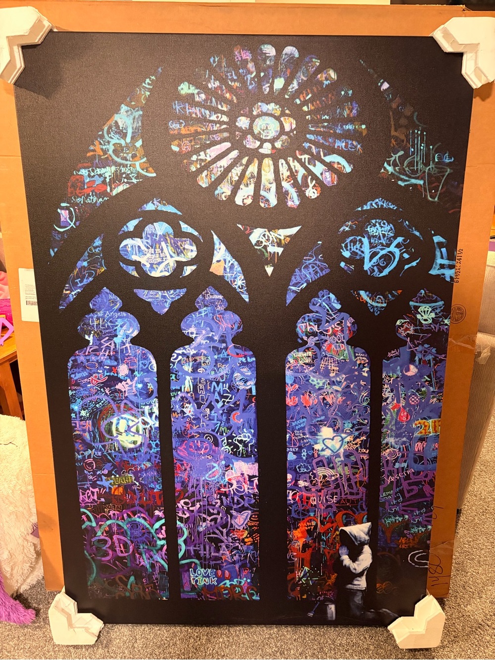 Urban Stained Glass Wall Art - Blue & Purple Graffiti Panel